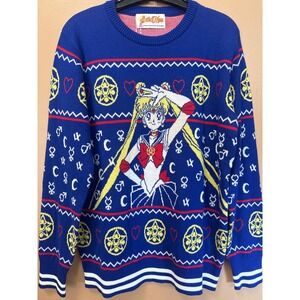 Sailor Moon Ugly Christmas Sweater Blue Anime Fair Isle Knit FUN‎ S